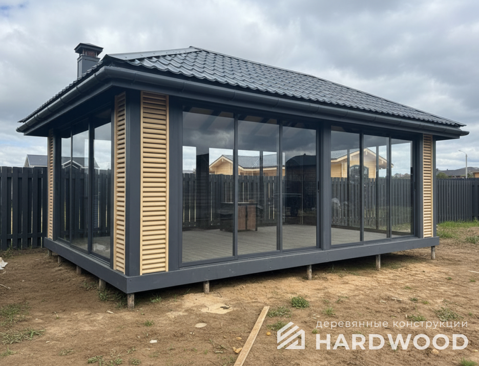 Дачная беседка с панорамными окнами №96 - фото 2266